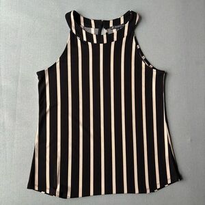 ADRIANNA PAPELL | Black & Cream Chic Striped Sleeveless Halter Blouse | Size XS